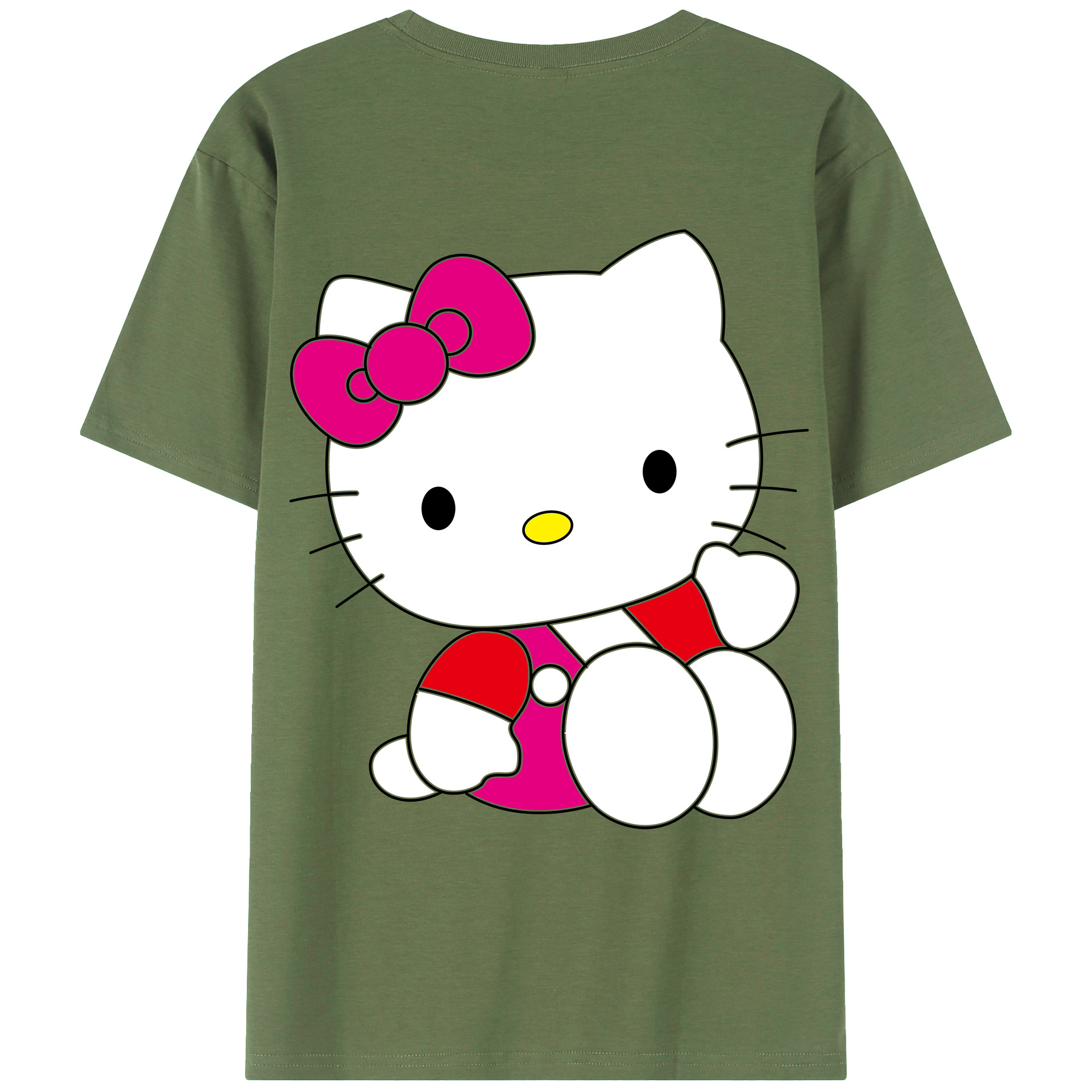 （画像用） Hello Kitty ハローキティ 綿100％ メンズ半袖Tシャツ（バックプリント） 通気性